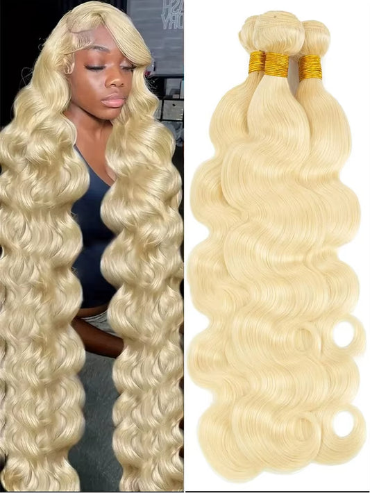 Get Gorgeous Waves with Our 613 Blonde Brazilian Remy Hair Bundles! 💁‍♀️✨ #HairGoals #BlondeHair #BodyWave
