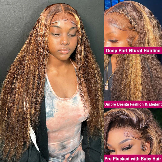 Get the Perfect Look with Our Highlight Blonde Lace Front Wig! 💁‍♀️✨ 13X4 & 13X6 HD Lace Frontal, Ombre Deep Wave Curls! #WigGoals #HairInspo